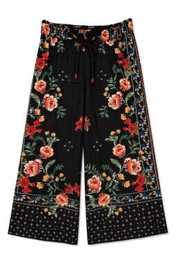 Angie Large Black Floral Boho Wide Leg Palazzo Pants Rayon